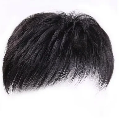 Wig piece men's hair patch forehead baldness cover white hair natural breathable synthetic fiber high temperature silk