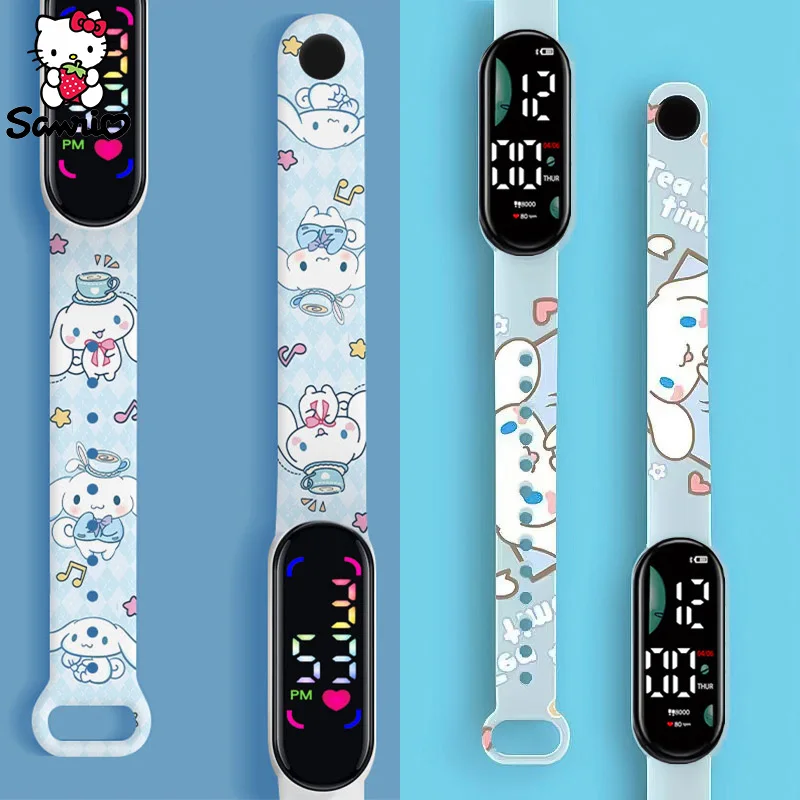 Sanrio Accessories Cinnamoroll Wrist Watch Kuromi Watches Hello Kitty Electronic Led Clock Student My Melody Kid Toy Girl Gifts