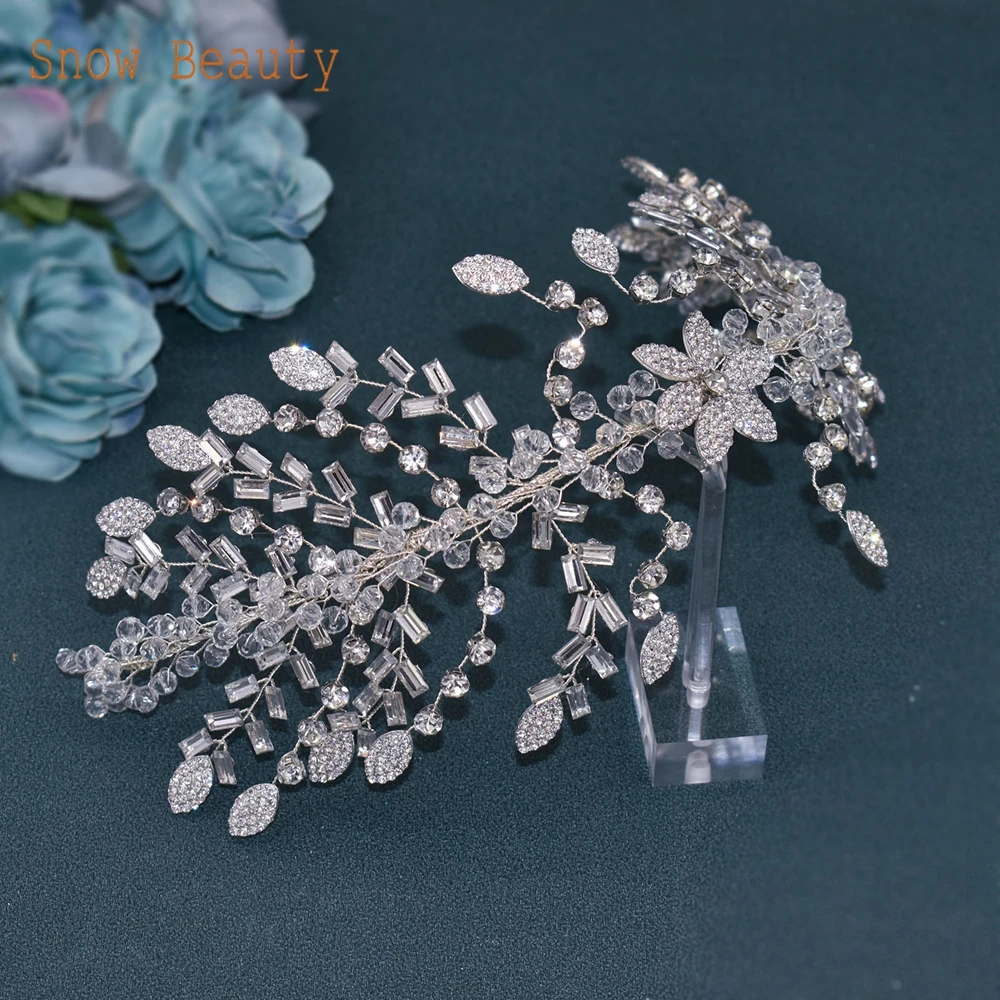 

DZ084 Handmade Wedding Tiaras Hair Accessories Shiny Bridal Headband Alloy Leaf Woman Headwear Bride Headpiece Pageant Diadem