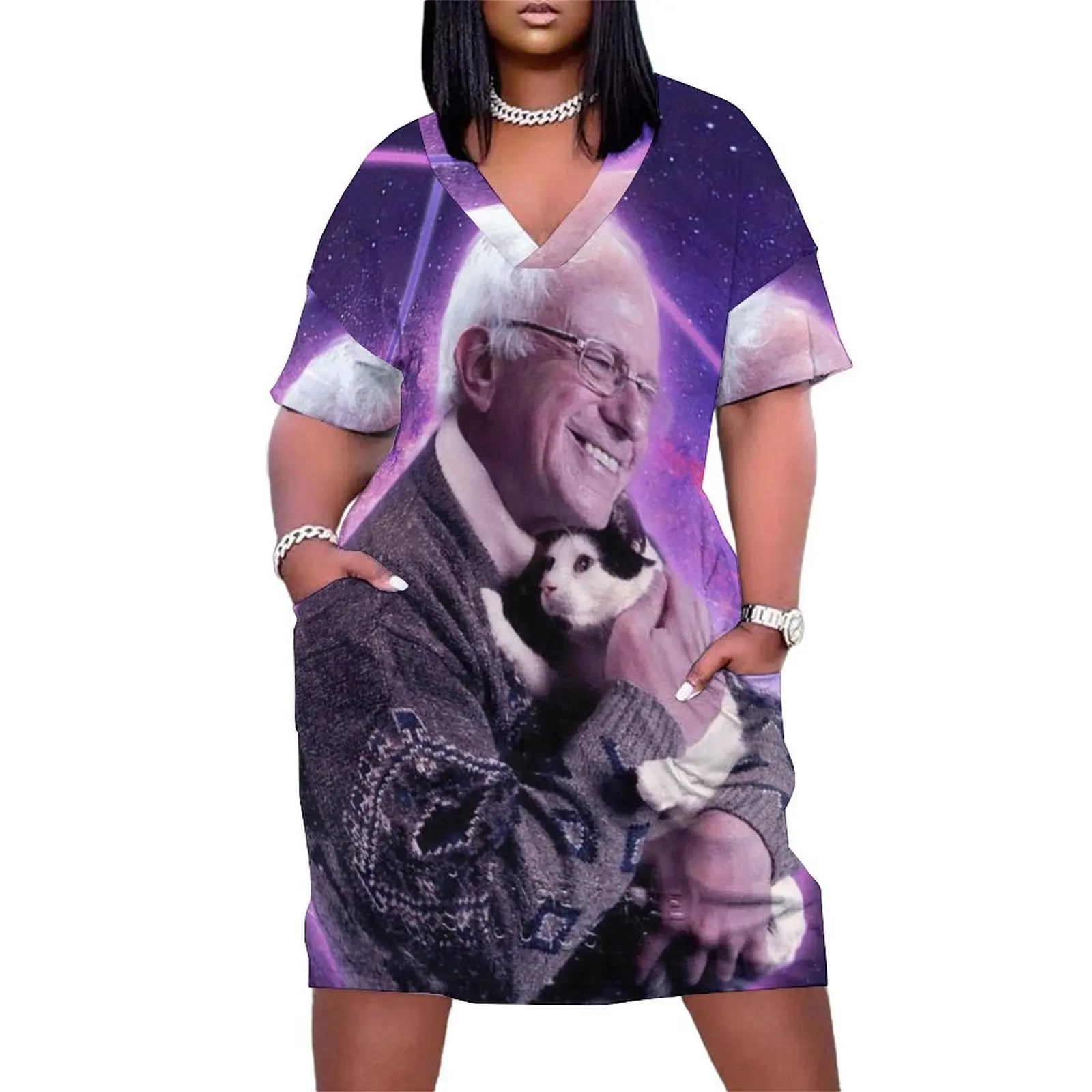 Bernie Sanders Halftone Cat in Space Loose Pocket Dress wedding dresses for woman elegant and pretty women's dresses