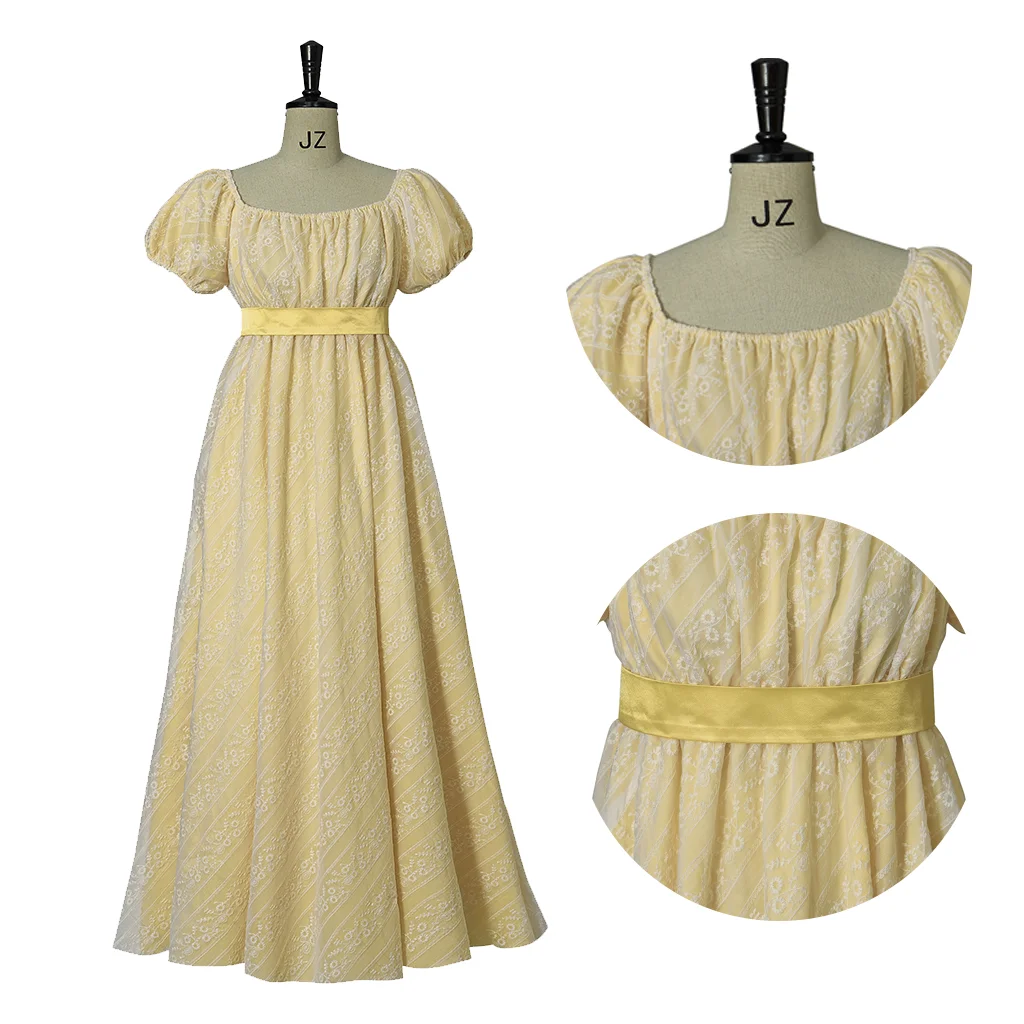 Penelope Featherington Cosplay Costume 18th Century Victorian Girl Yellow High Waist Dress Regency Girl Masquerade Dress