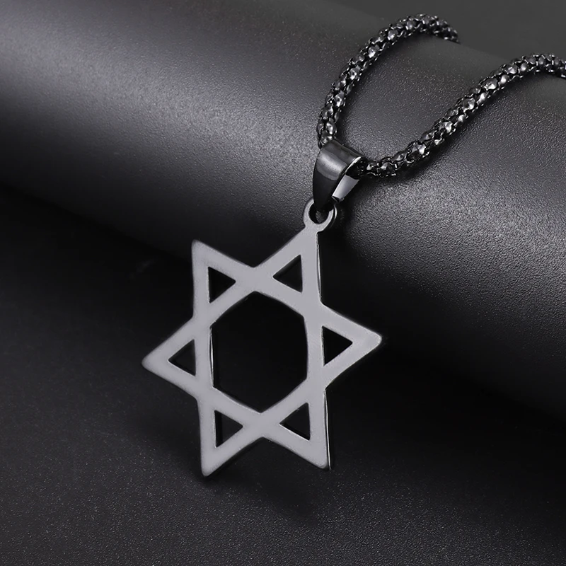 Trendy Classic Hexagram Star of David Pendant Jewish Religious Stainless Steel Necklace Men\\\\\\\\\'s Casual Amulet Jewelry Gift