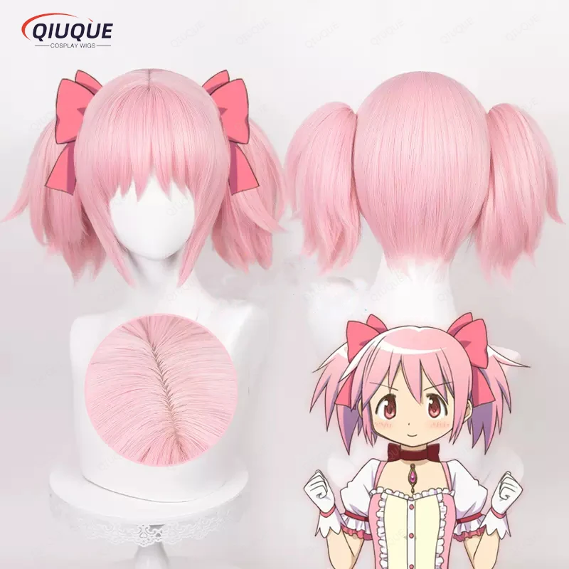 Anime puella magi madoka magica kaname madoka peruca cosplay curto rosa resistente ao calor perucas de cabelo sintético + peruca boné