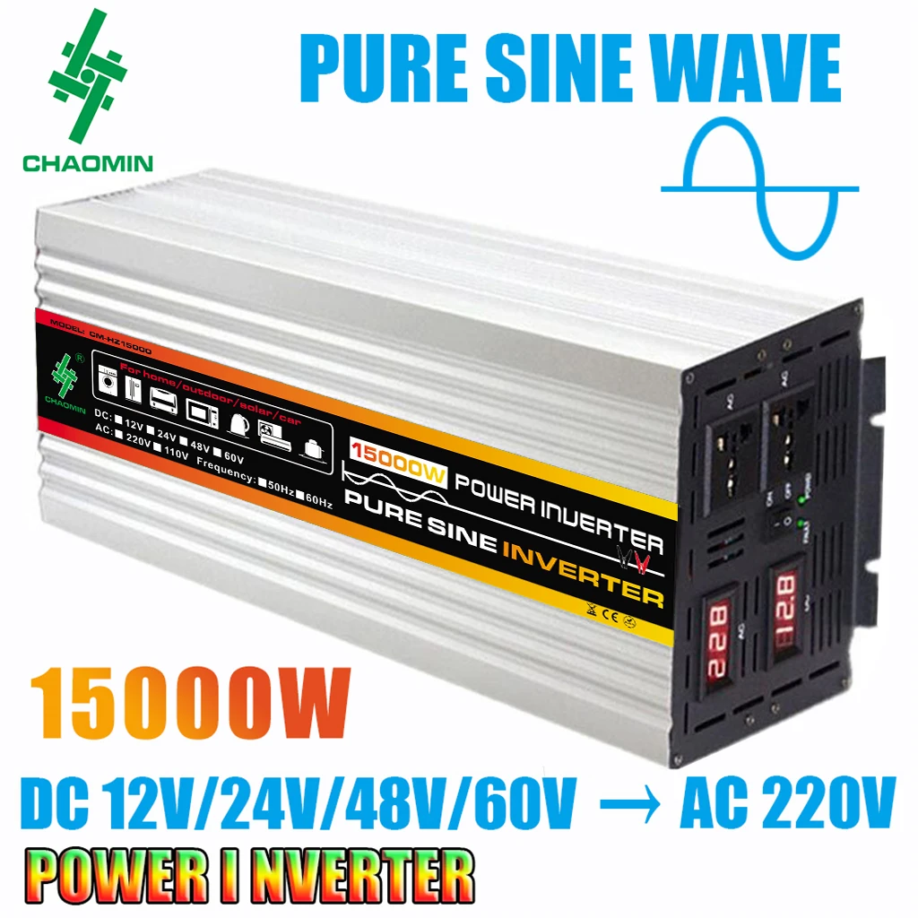 15000W  Pure Sine Wave Inverter,LED Display,Car Inverter Converter, Voltage Transformer,DC 12/24/48/60V to AC 220V