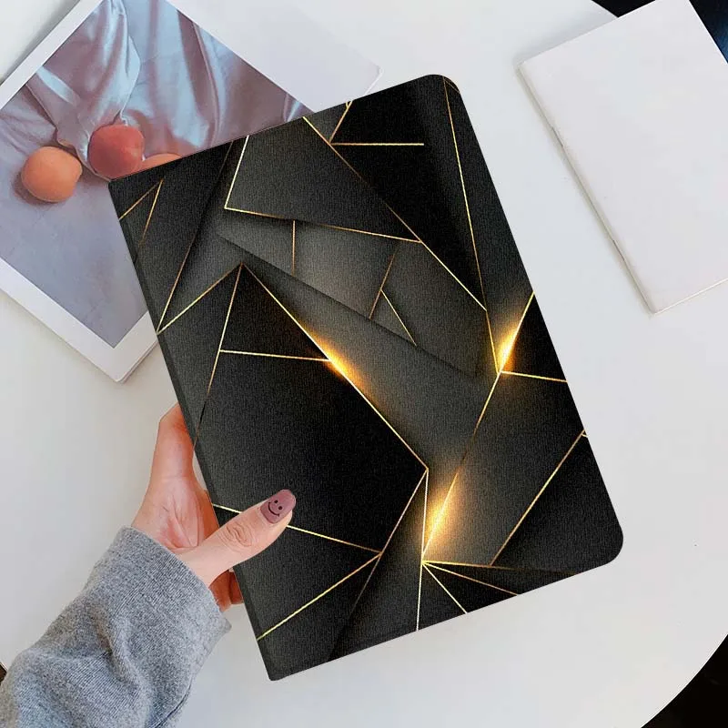 Geometric Gold Lines For iPad Pro Mini Air 1 2 3 4 5 6 7 10 11 th 8 9 gen 11 M4 M5 Foldable Tablet Case Cover