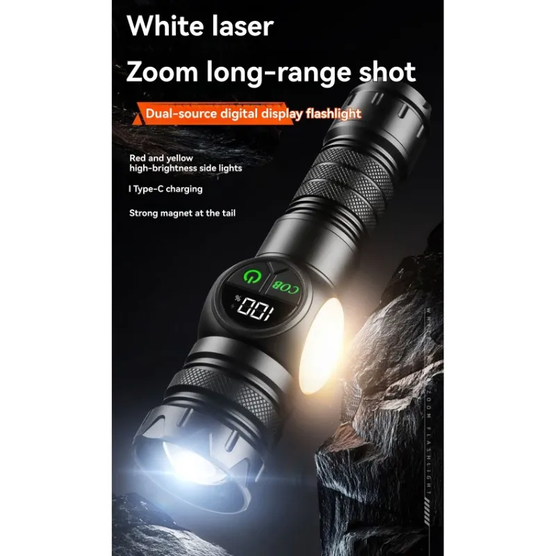 HOTB72A Aluminum Alloy Laser Flashlight With Dual Light Source, Multifunctional Design And Magnetic Base, 500 Meter Range