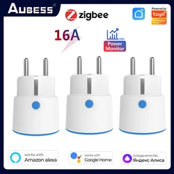 Tuya Smart Zigbee Plug Socket 3800W 16A EU Smart Socket Power Meter Remote Control Work With Alexa Google Home Hub Required
