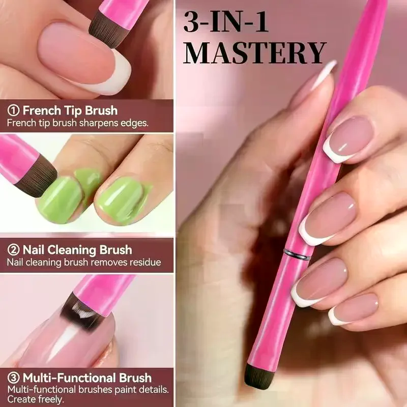 

Французская кисть для ногтей, с многофункциональной насадкой для кисти — тонкая кисть для ногтей, подходит для геля и акриловых ногтей, точное очищение