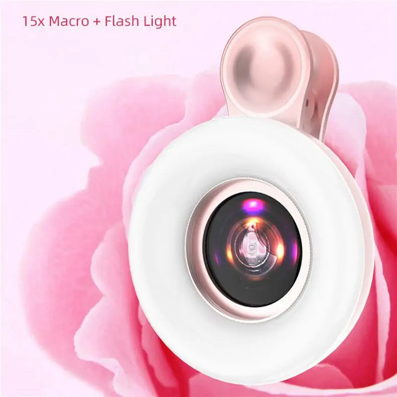 3X LED Phone Lens Selfie Ring Light Mobile Phone Fill Light HD Macro Dimmable Lamp Beauty Ringlight Rose Gold