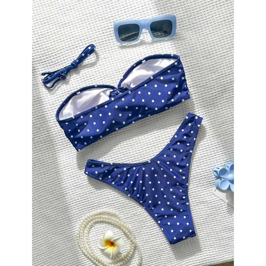 XS - L Polka Dot Bandeau Brasilianischer Bikini Damen Badeanzug Zweiteiliger Bikini Badeanzug Badebekleidung V7711 – Detail 12