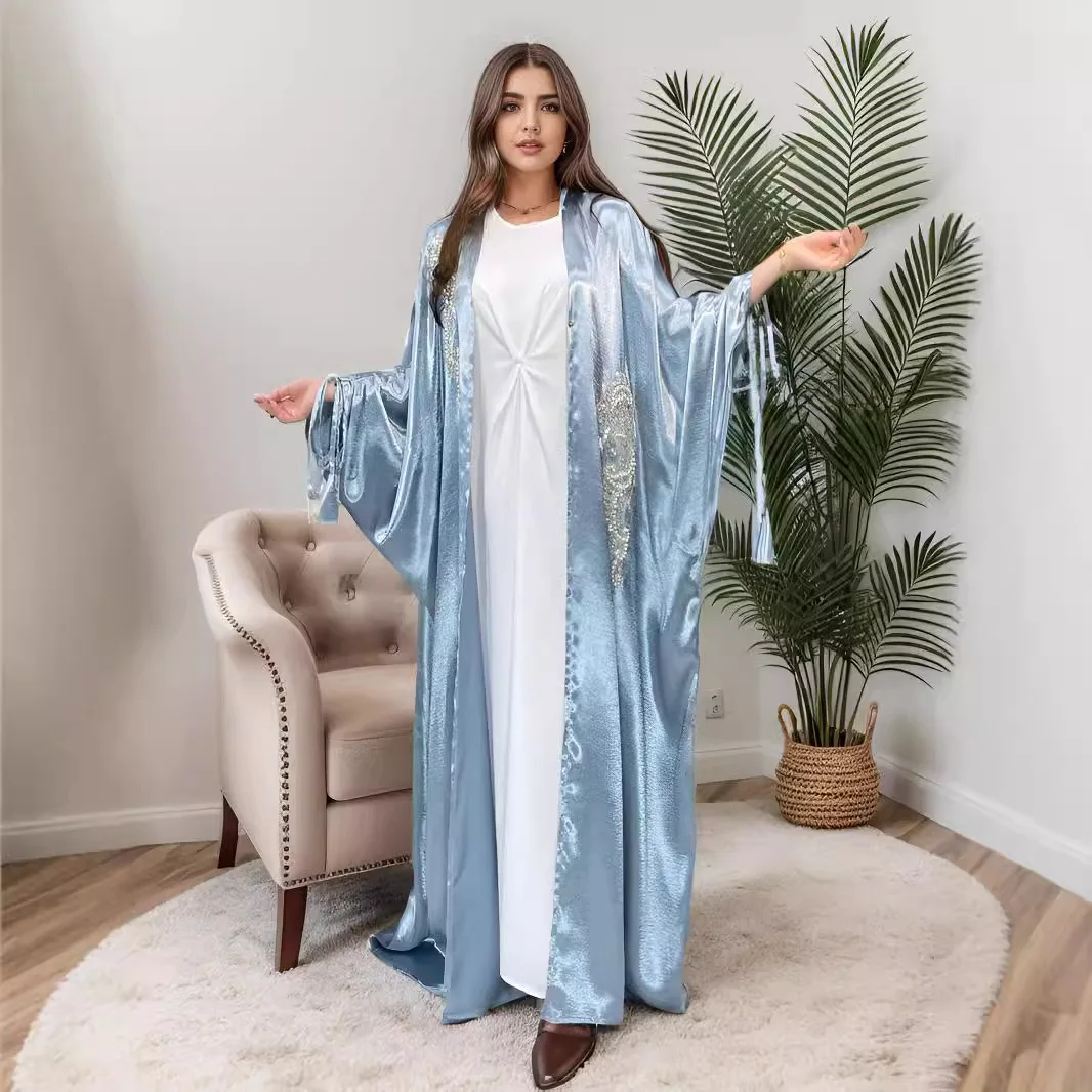 

Eid Party Abaya for Women Ramadan Satin Bat Sleeve Caftan Cardigan Muslim Vestidos Largo Kaftan Islam Dubai Arab Long Robe 2025