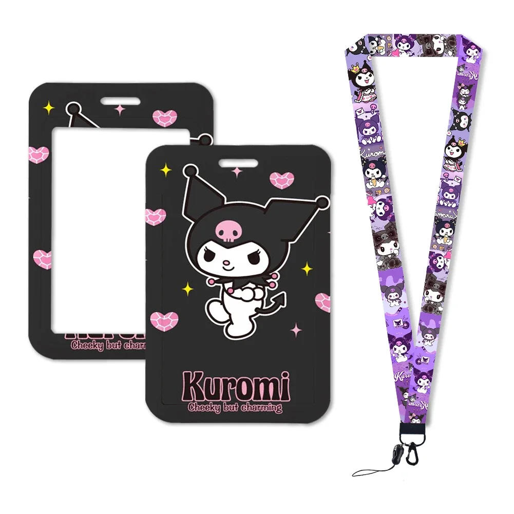 Держатели для удостоверений личности Sanrio Kuromi, ремешки для девочек, дверная карта, подвесная веревка, держатель для бейджа, шейный ремешок, визитная карточка, маленький подарок