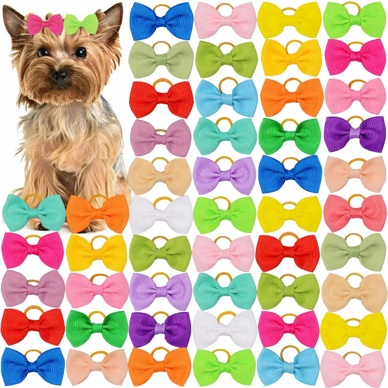 100pcs Dog Bows Pet Dog Hair Accessories Cute Dog Hair Bows Rubber Bands Pet Products Dog Accessories For Small Dogs