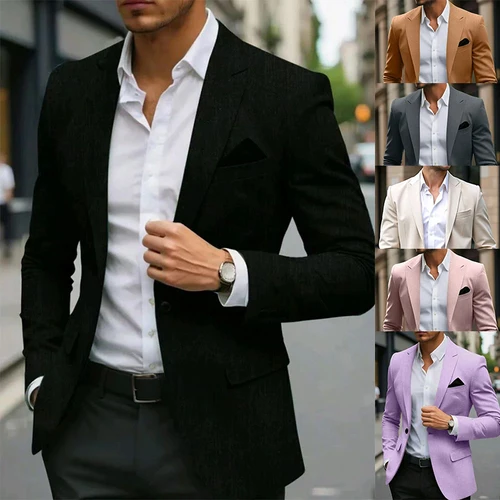 Traje ajustado de otoño e invierno para hombre, traje con bolsillo abatible de Color sólido en el pecho con bolsillo falso, traje con cuello de pistola de estilo informal