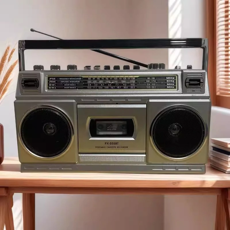 For Vintage Nostalgic Cassette Player Recorder Tape Machine Radio Bluetooth Card Speaker Charging Outdoor Audio System