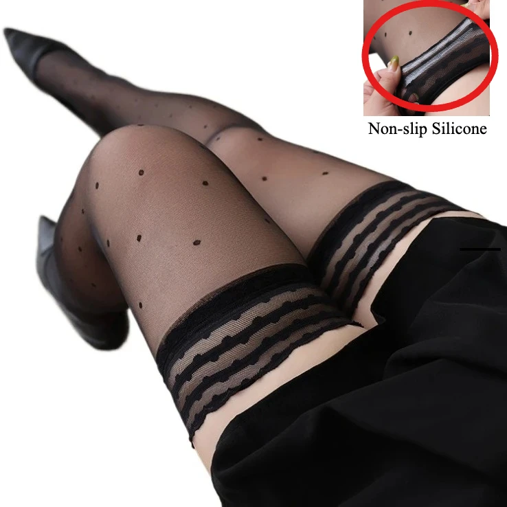 

Stay Up Non-slip Silicone Stockings Sexy Lingerie Plus Size Socks White Black Lace Japanese Long Polka Dot Stockings for Women