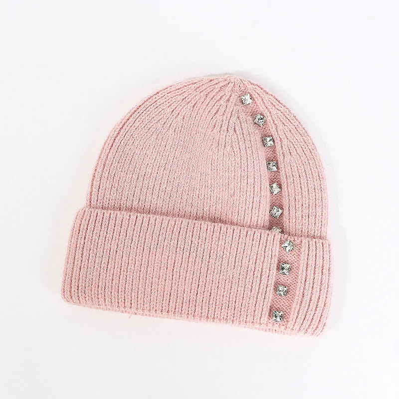 Angora Hat Rhinestone Women Winter Knit Beanie Autumn Warm Solid Color Skiing Accessory For Sports Outdoor Holiday