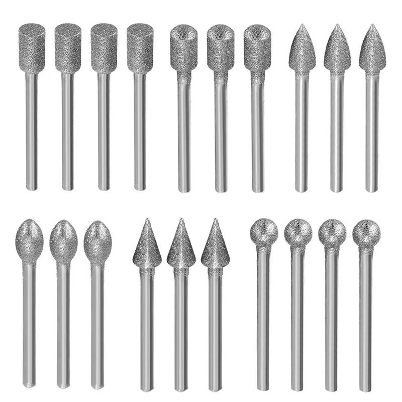 E06B 20Pcs 3mm Shank Diamond Burr Bit Cut Engraving Carving Rotary Drill Bits New