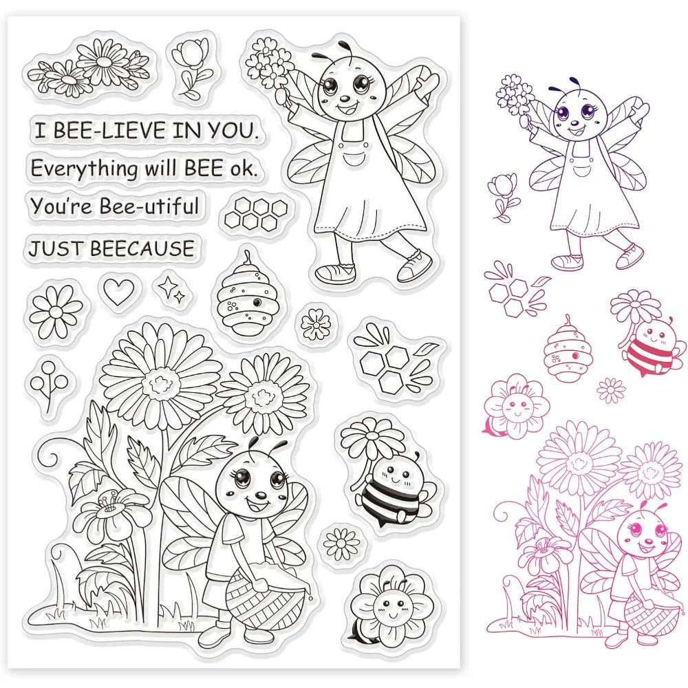 Bumblebee Silicone Clear Stamps Transparent Stamps for Birthday Easter Valentine's Day Cards Making DIY Scrapbooking Photo