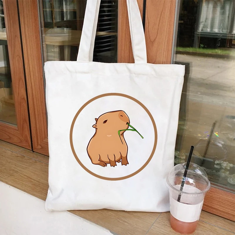 Cute Capybara Anime Shopping Bags for Women Reusable Recycle Bag Canvas Eco Shopping Bags Capybara Cartoon Shopper Tote Handbags