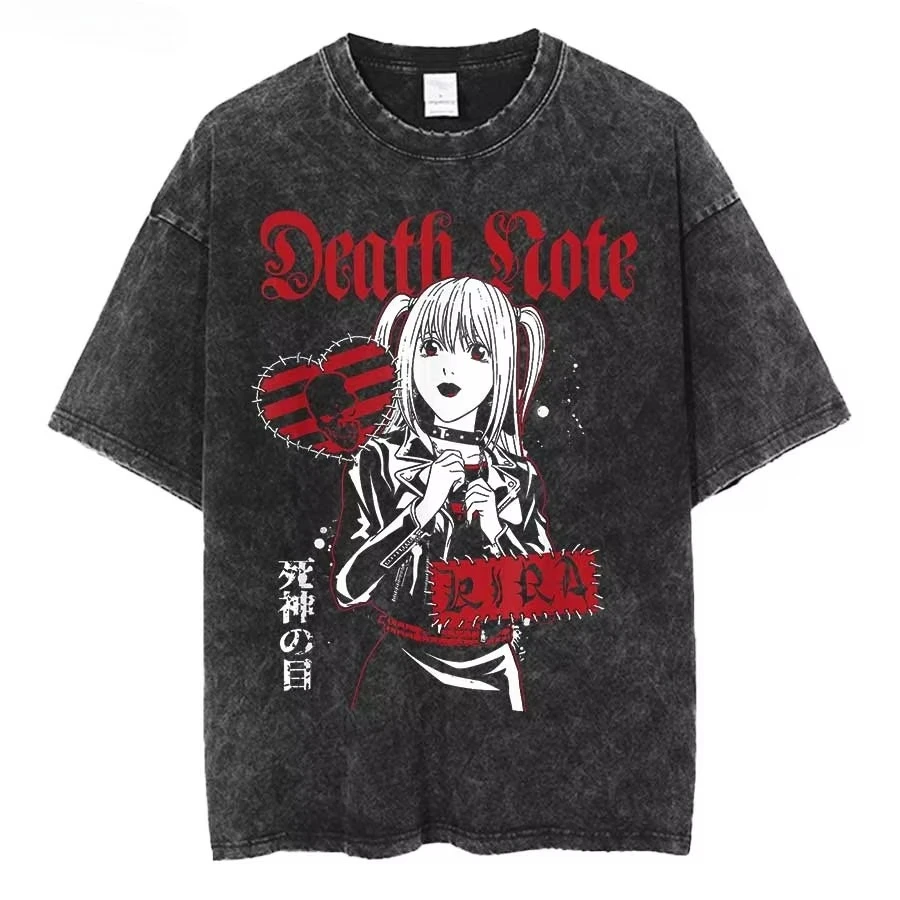 Death Note Misa Amane T-shirt Men Women Cotton Printed Short Sleeve Oversized Vintage Washed Punk Cosplay Streetwear Top Hot