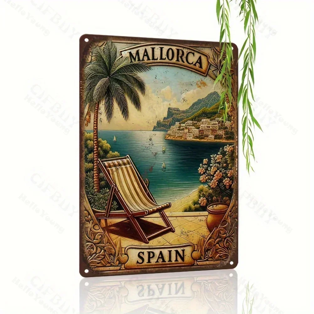 Exquisite Aluminum Wall Art Depicting Mallorca Island, Vintage Travel Poster Style, Fit for Garage, Cafes, Clubs As Gift.