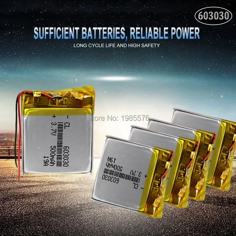 603030 3.7V 500mAh Lithium Polymer Li-Po li ion Rechargeable Battery For toys speaker Tachograph GPS Bluetooth Lipo cell