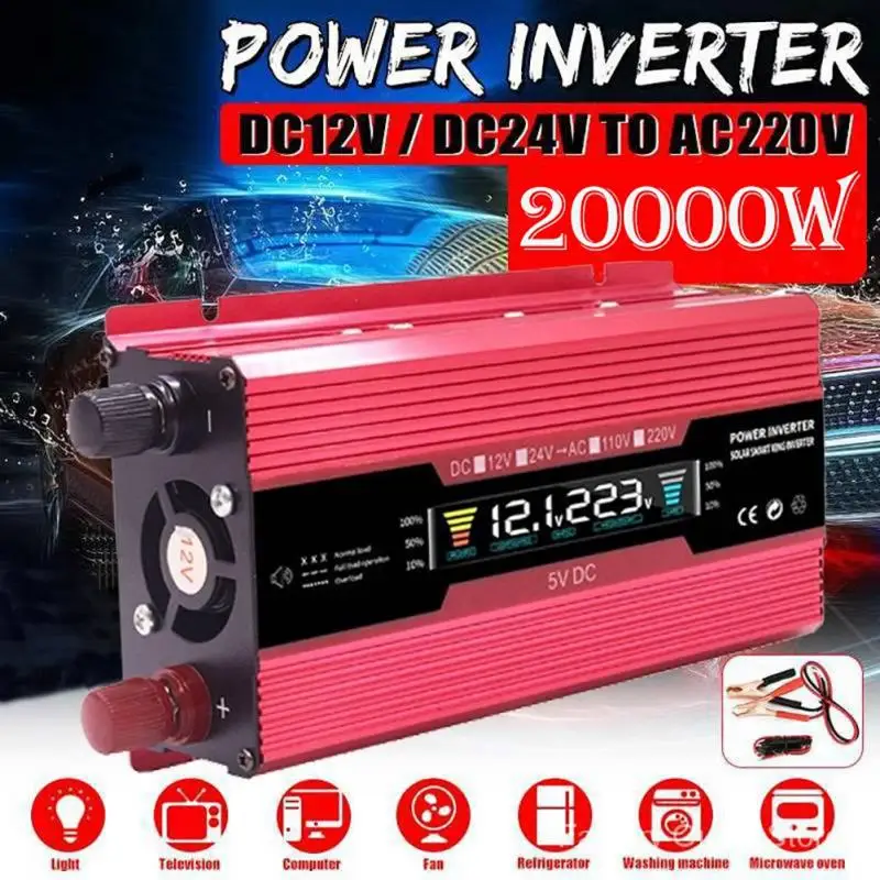 

20000W Power Inverter Car Inverter Solar Inverter DC12V to AC 220V Sine Wave Voltage Converter Adapter Home Outdoor Travel