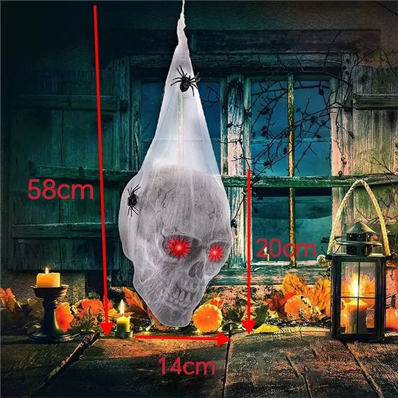 ABNL Halloween Decorations Animatronics Skull Head With Light Up Eyes, Cobwebs And Spiders Scary Horror For Haunted House Party view 5