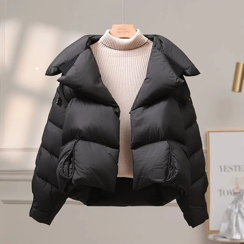 90 White Duck Down Jacket Women's Short Style 2024 New Korean Edition Thick Loose Fashion Bread Jackets Female Warm Puffer Coat