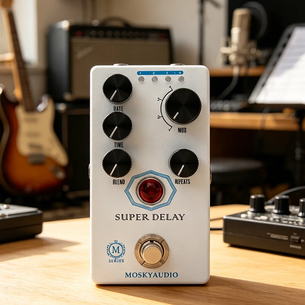 MOSKYAUDIO Super Delay Guitar Effect Stompbox Analog-style Tape Delay Effect with Modulation OptionsDelay Pedal