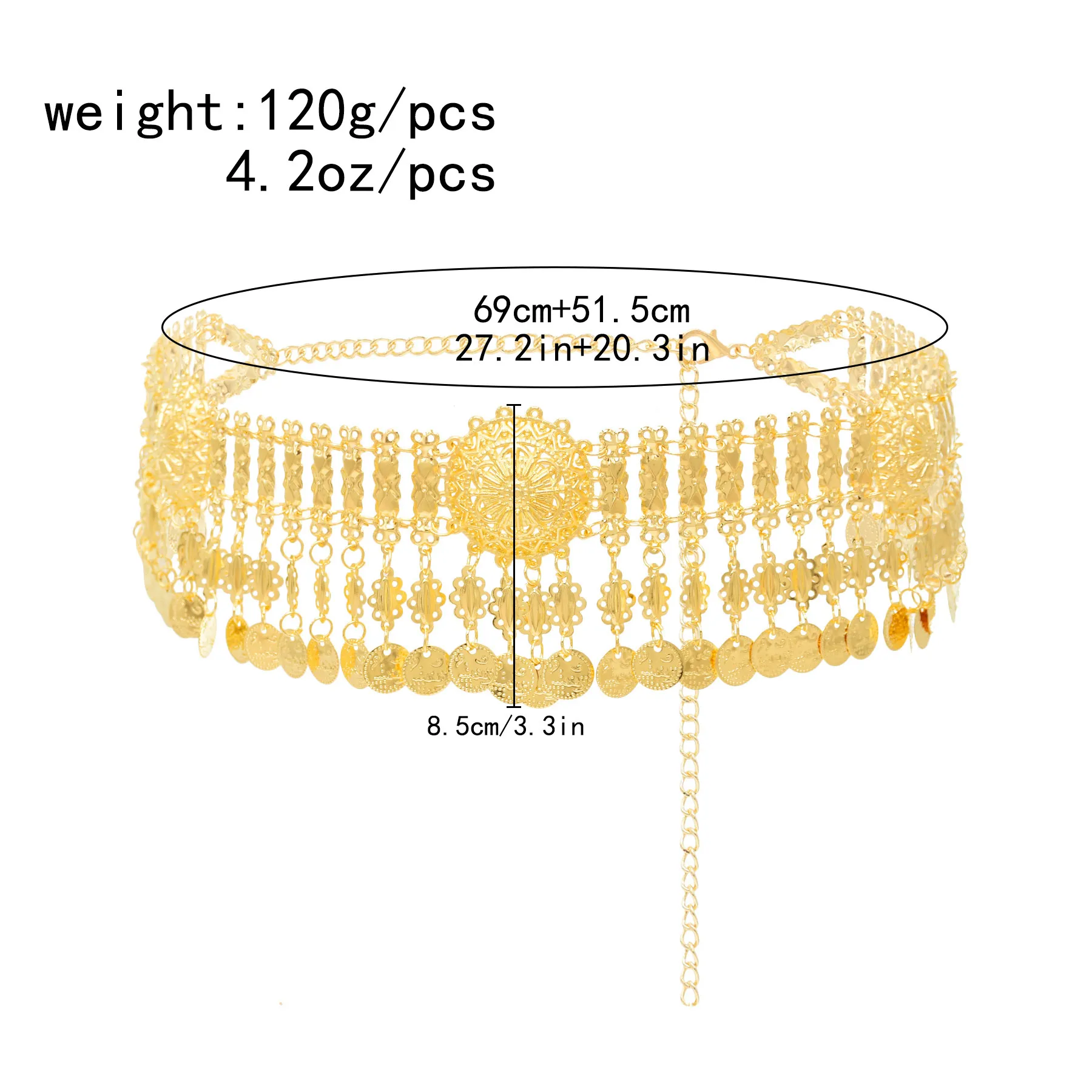 Golden Metal Coins Waist Belly Chains Fashion Indian Thai Traditional Ethnic Dance Accessories Belt Charm Women\'s Body Jewelry