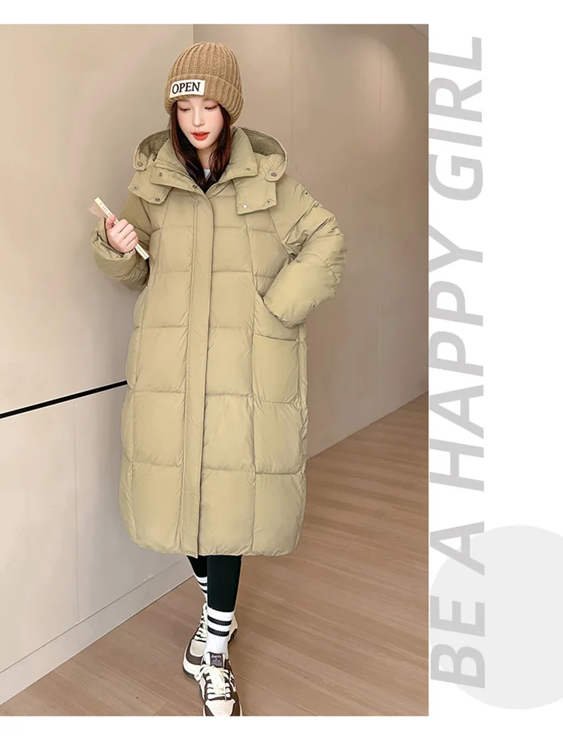 Winter Warmth Women's Mid-Length Down Cotton Jacket Over-the-Knee Parkas New Loose Quilted Coat Thickened Outerwear Trendy Tops