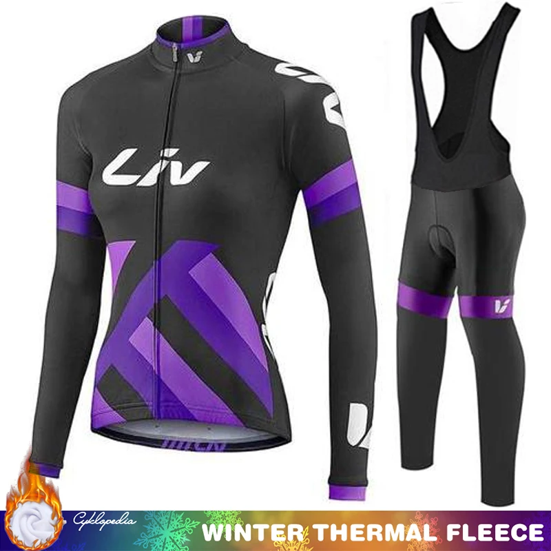 LIV Jersey Cycling Men\'s Winter Thermal Fleece Bib Blouse Bike Clothing Mtb Male Pants Uniform Bicycles Long Sleeve Tricuta Man