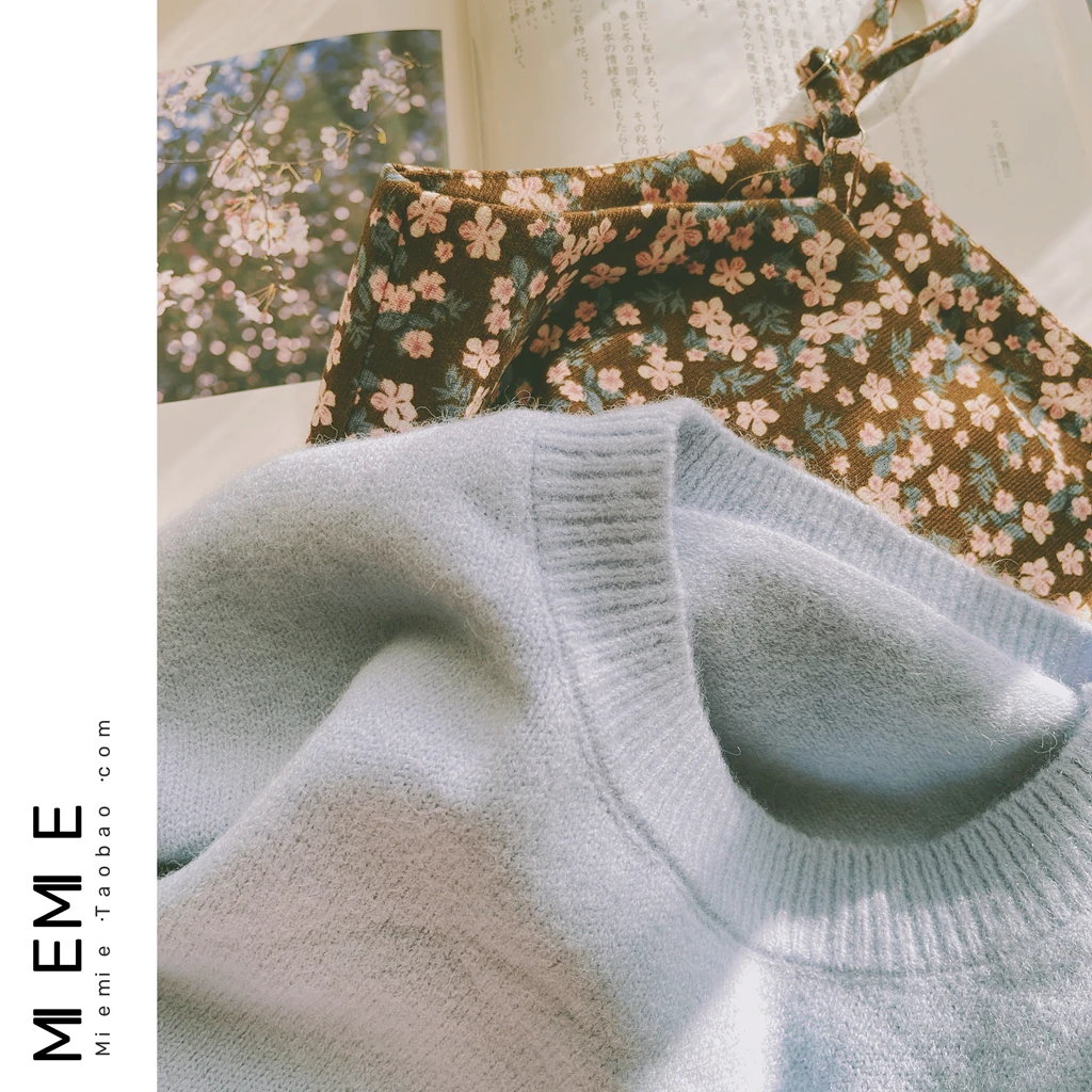 

Loose Knitted round Ne Sweater for Women Baby Blue Color Overhead Sle Japanese Sle Outerwear Top for Toddlers