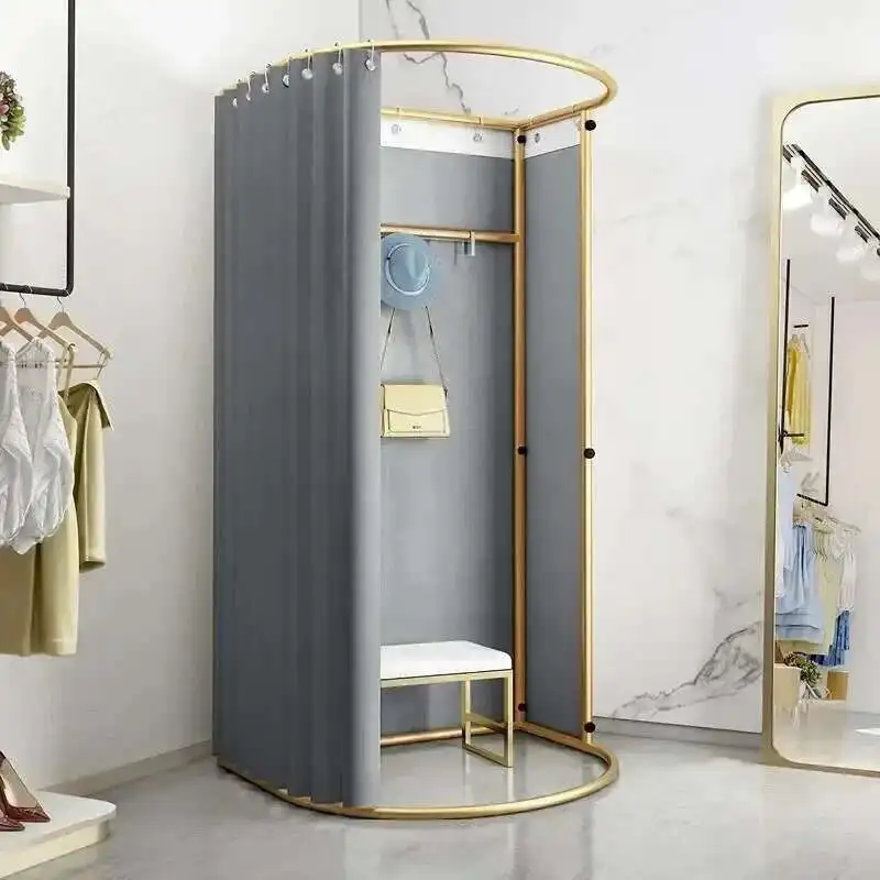 Movable Temporary Dressing Room Storage Holder Simple Mobile Curtain Storage Rack Clothing Store Floor Fitting Room Display Rack