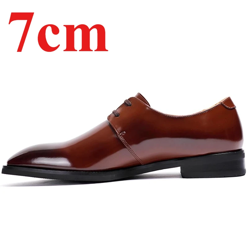 

Japanese Style Height Increasing Shoes Men's 7cm Elevator Dress Shoes Genuine Leather Comfortable Breathable Wedding Derby Shoes