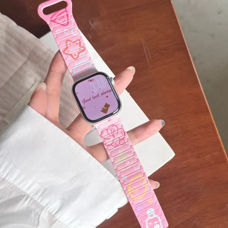 Animal Cartoon Magnetic Silicone Strap for Apple Watch Series 12 11 10 9 Ultra SE 40 41 42 44 45 49mm Cute Replacement Wristband