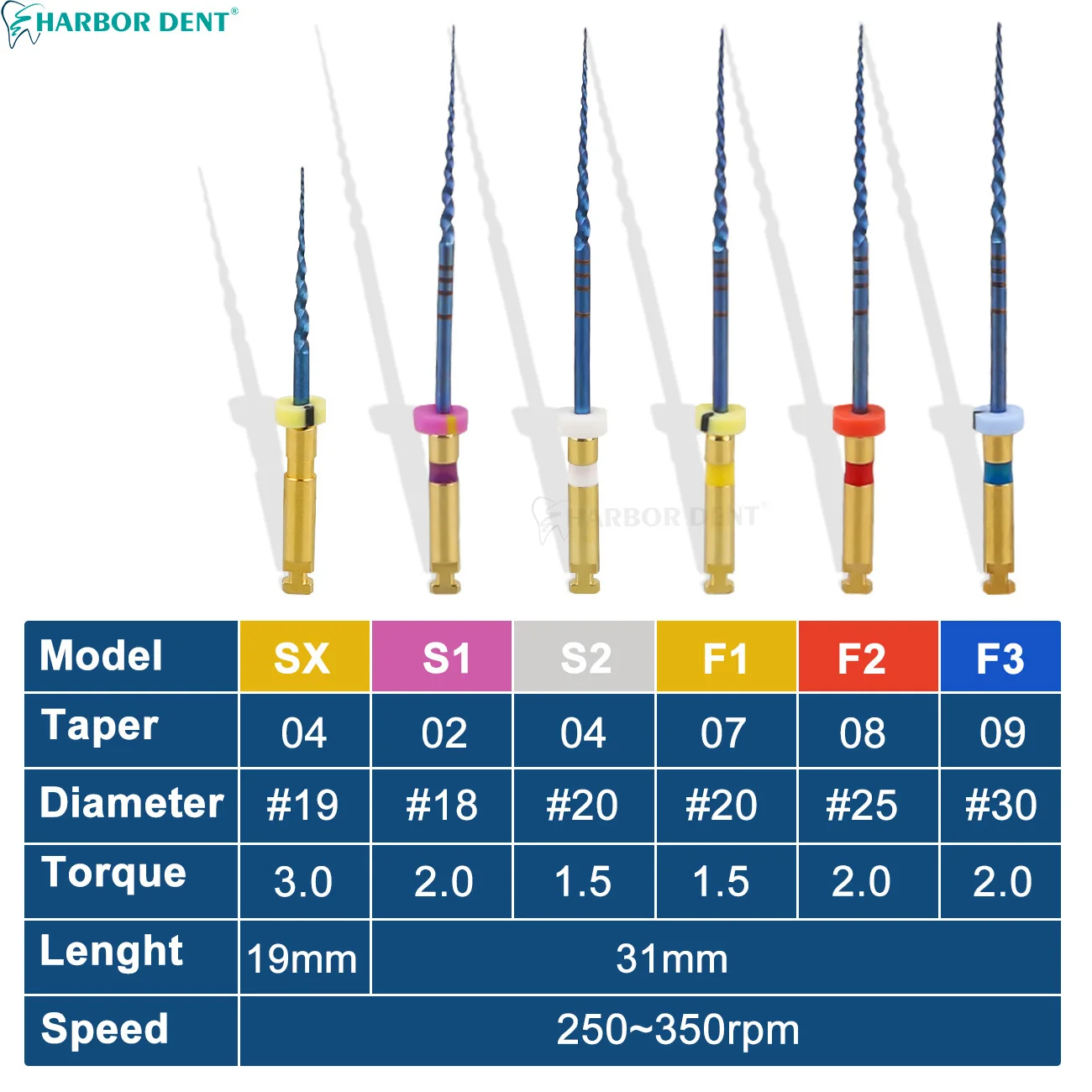 31mm Dental NiTi Super Files  Gold Heat Activation Endodontic Root Canal Files Dentistry Instrument 6Pcs/Box