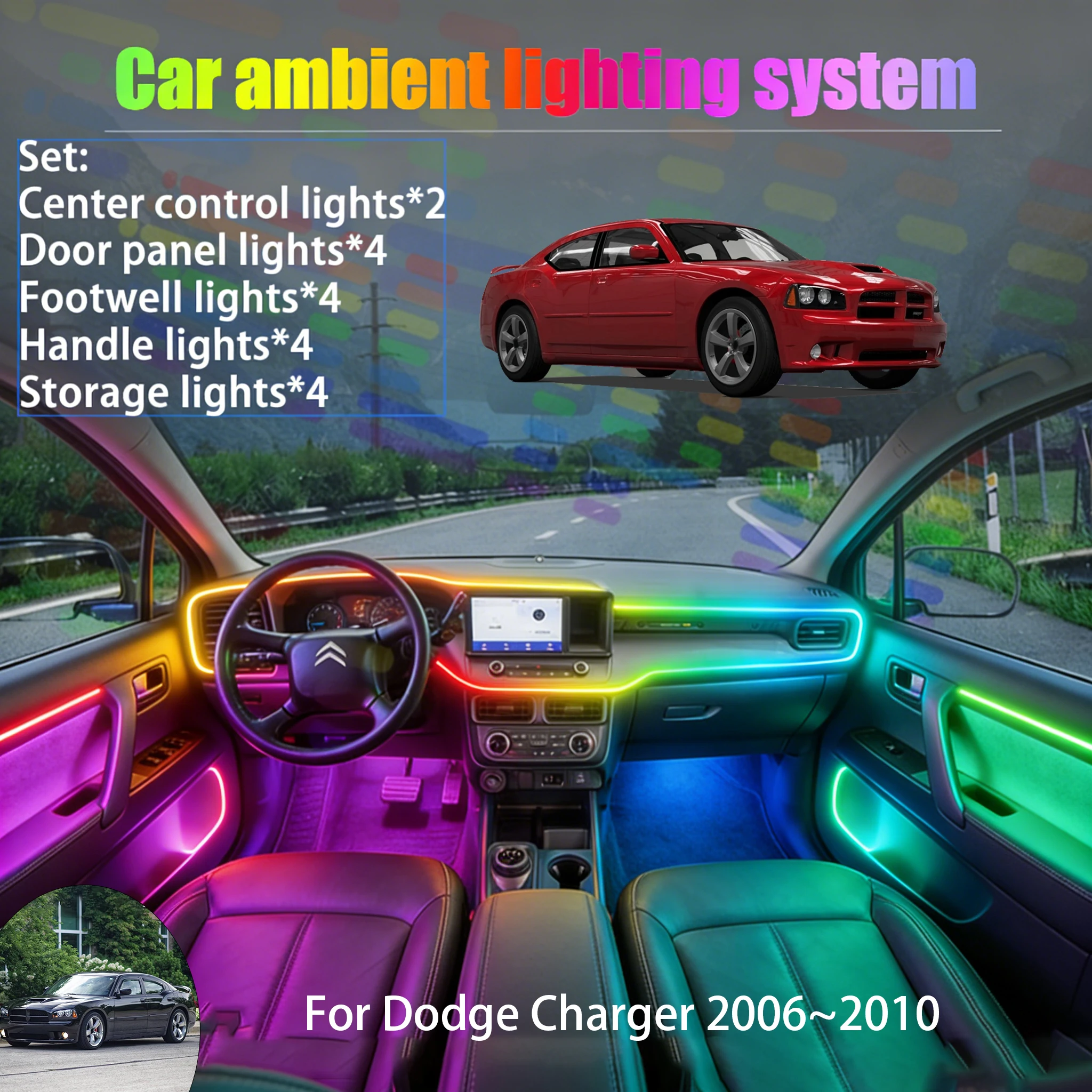 

Для Dodge Charger 2006-2010 MK6: Комплект светодиодной подсветки салона и багажника 2/18 в 1, USB RGB, с эффектом бегущей волны, автозапчасть