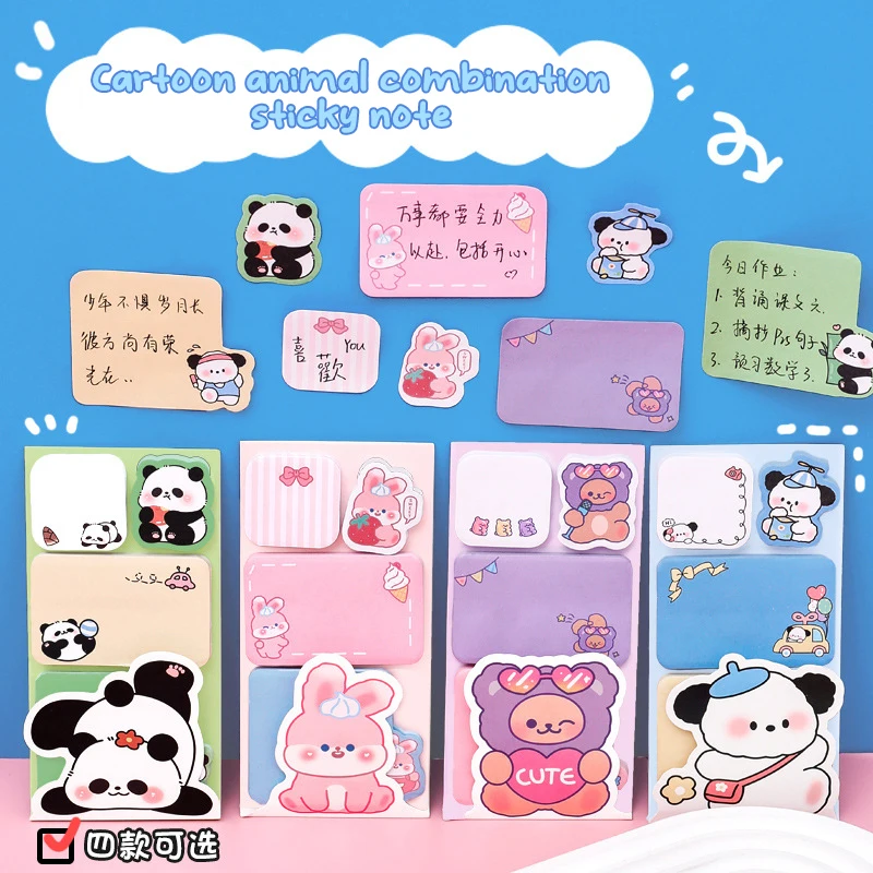 100Sheets Cute Cartoon Animal Bear Rabbit Panda Pochacco Sticky Notes Self-Adhesive Message Notes Memo Pads School Supplies