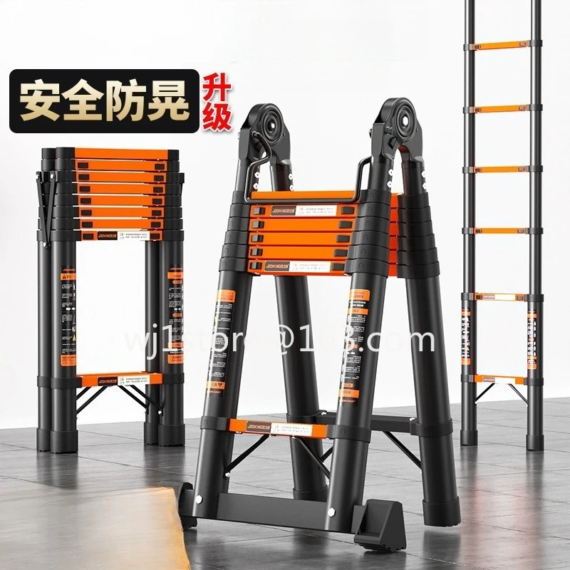 Thickened Carbon Steel Telescopic Ladder Household Multi-functional A-frame Ladder Bamboo Section Ladder Lifting Folding