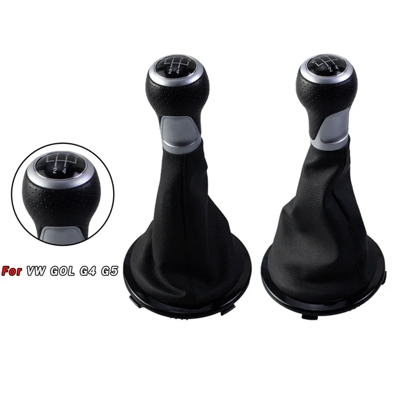 

5-Speed Integrated Gear Shift Knob with Silver Ring & Dust Boot for VW GOL G4 G5 - Transmission Lever, Durable Car Accessories