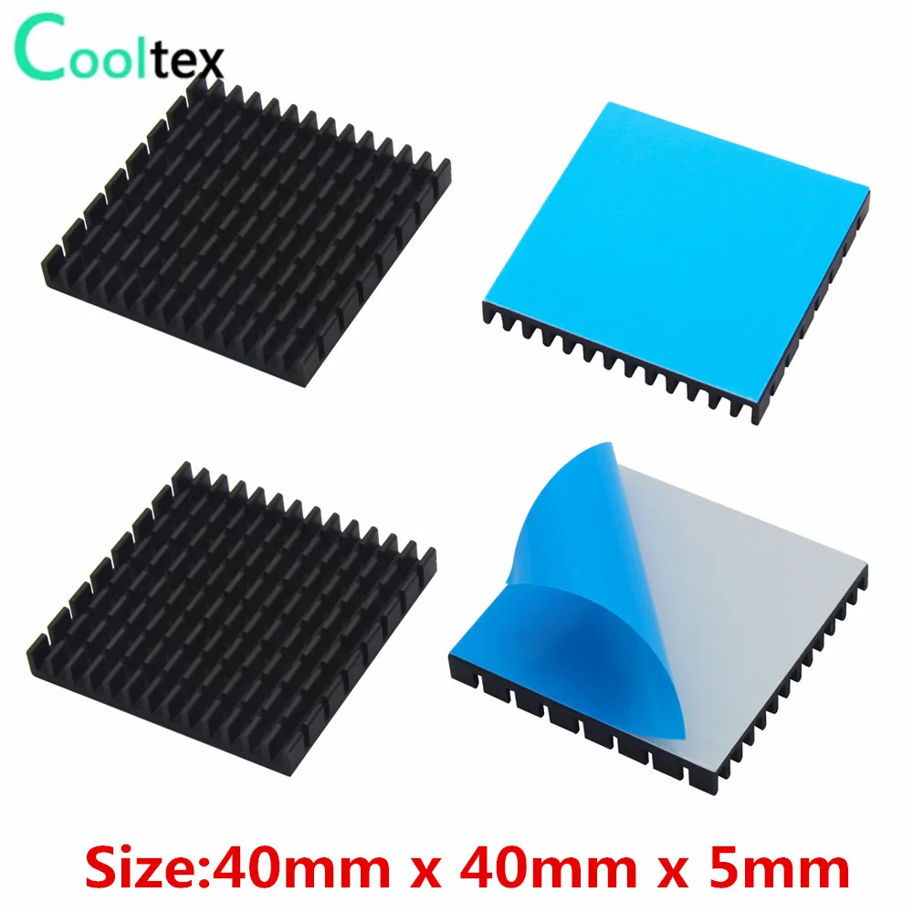 10pcs Aluminum Heatsink 40x40x5mm Black heat sink for Electronic Chip IC MOS Integrated Circuit With Thermal Conductive Tape