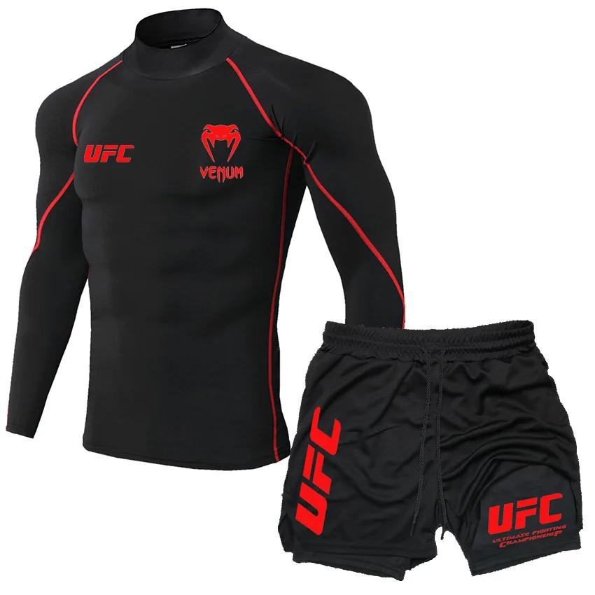 2025 Men's Breathable UFC Long Sleeve+Double Layer Pants