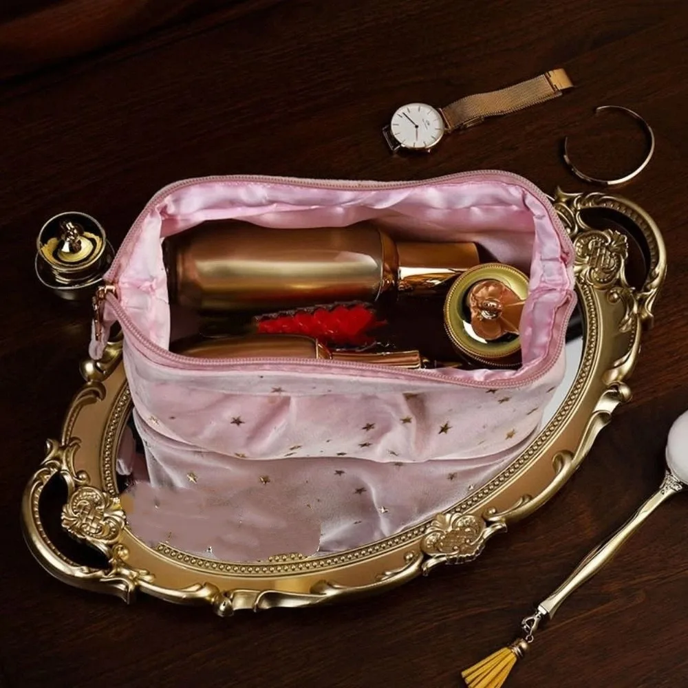 البرنز نجوم المخملية حقيبة مستحضرات التجميل غسل الحقيبة سستة السفر حقيبة أدوات الزينة سعة كبيرة حقيبة يد سطح المكتب حقيبة التخزين غسل الوجه