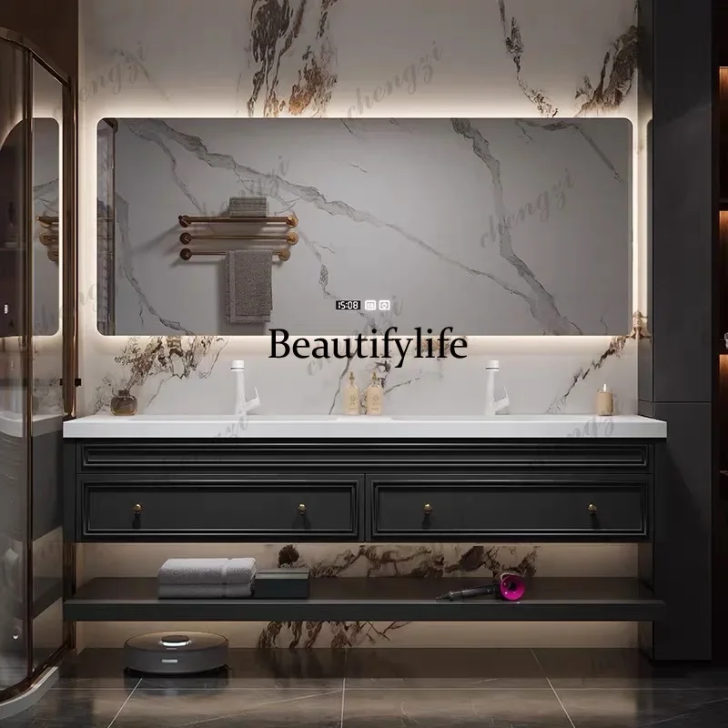 M178 French-Style Seamless Integrated Double Basin Oak Bathroom Vanity Unit with Washbasin And Sink for Enhanced Bathroom Elegan