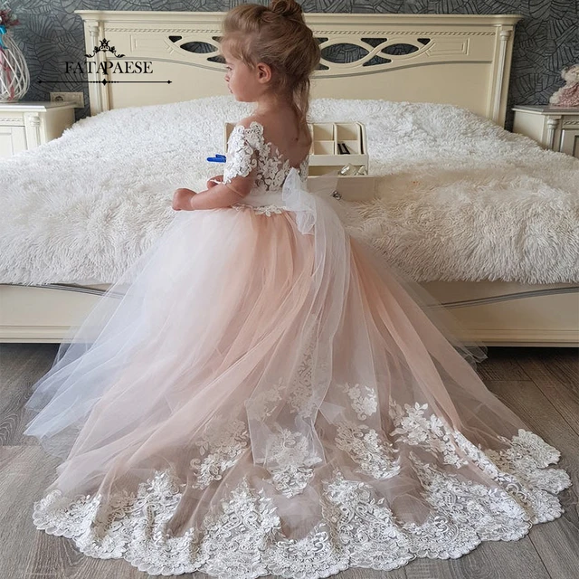 FATAPAESE Robes de demoiselle d honneur a manches longues pour enfants robe de princesse en dentelle robe de soiree de communion meme Maxi mariage enfants AliExpress