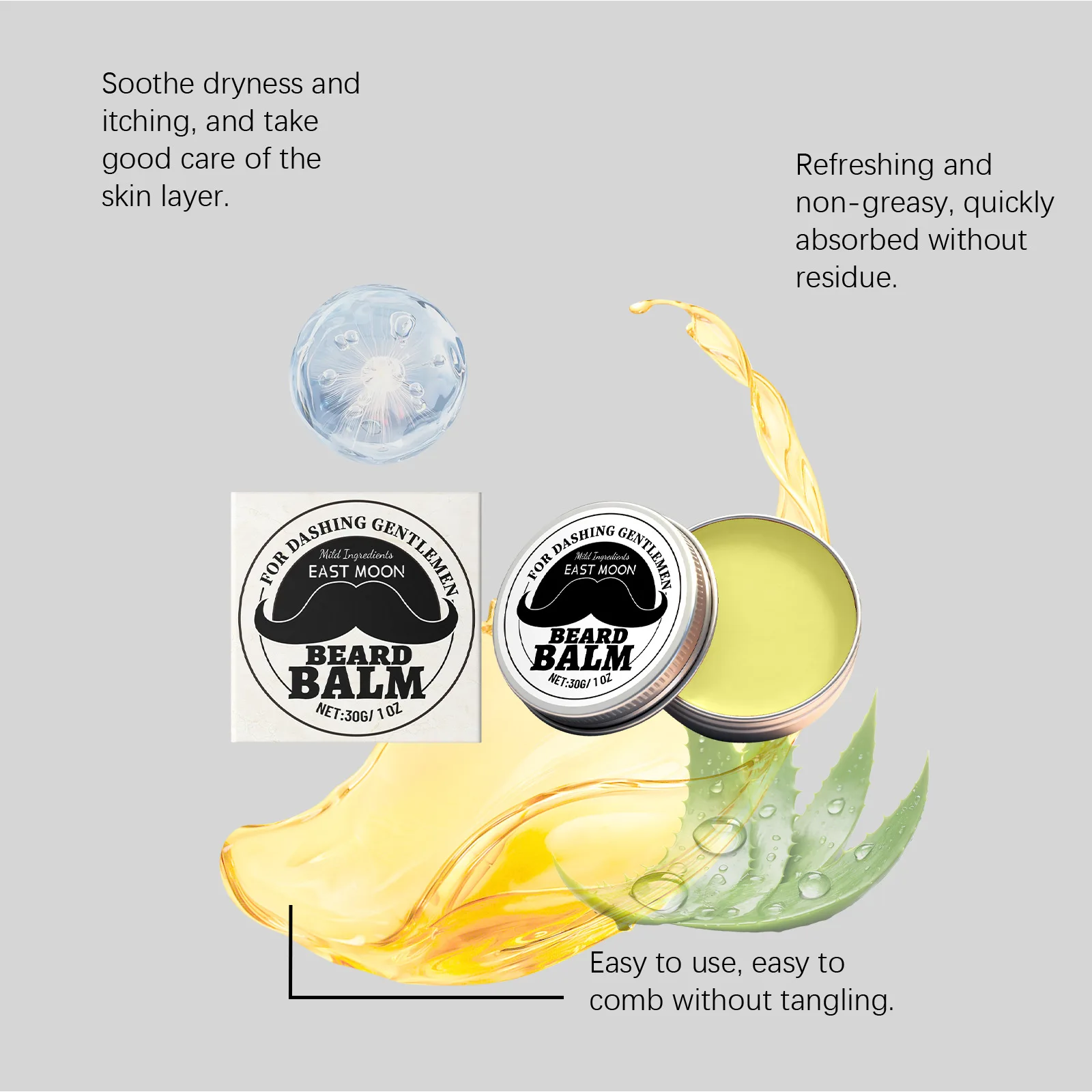 イーストムーンひげ栄養バーム持続的な柔らかさ栄養を与える毛根改善保湿魅力的なデート男性ひげケアクリーム