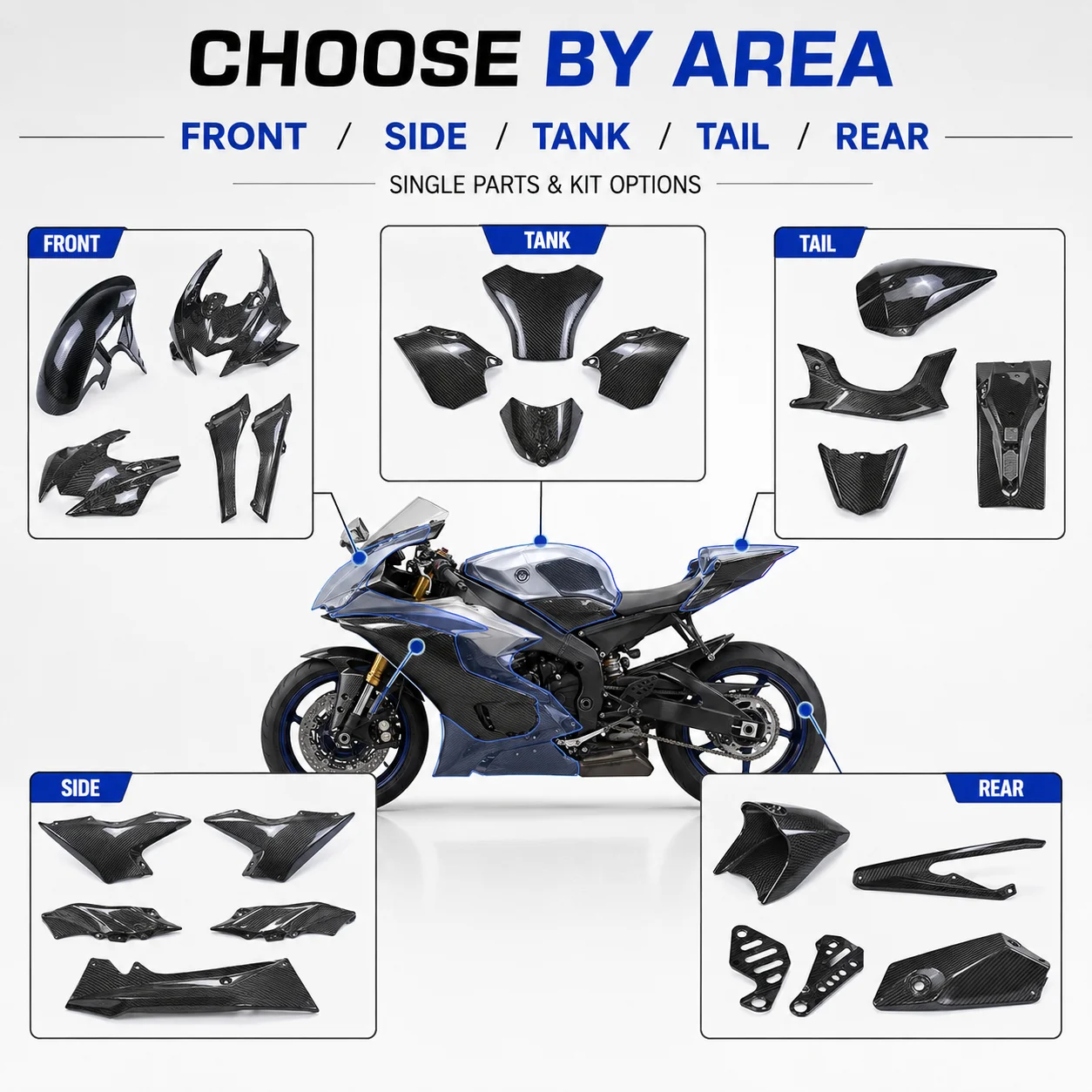 Fairing Kits 100% 3K Dry Carbon Front Fender Side Panel Tail Cover for Yamaha YZF R6 2017 2018 2019 2020 2021 2022 2023 2024 view 2
